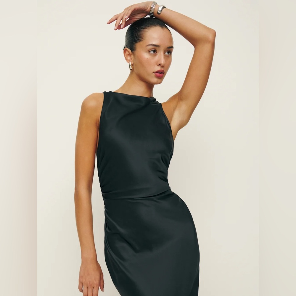 NEW Reformation Black Casette Silk Maxi Dress 6 - Picture 5 of 16
